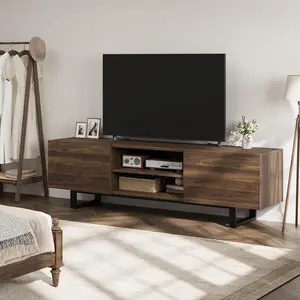 Gaomon 80-Inch TV Entertainment Center, Modern Heavy-Duty Natural Oak Rustic Chic Wooden Media Console with 2 Drawers, Open Shelves & Metal Legs, Living Room Storage Table, Brown