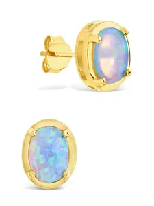 Sterling Silver Blue Opal Oval Stud Earrings