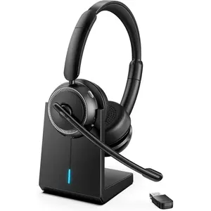 Upgrade ANC & ENC Headset with Microphone for PC,  Headset with Mic for Work(Flip-to-Mute & USB Dongle),  5.4 Noise Cancelling Headphones with Mic for Call Center///Phones