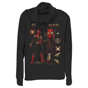 Juniors Womens Marvel Spider-Man: No Way Home Iron Suit Gear Cowl Neck Sweatshirt