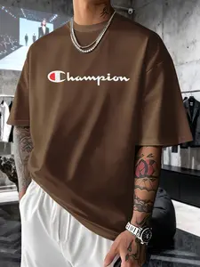 Men's Short Sleeve T-Shirt Summer Champion Classic Logo Print American Casual Sporty Loose Fit Versatile Top