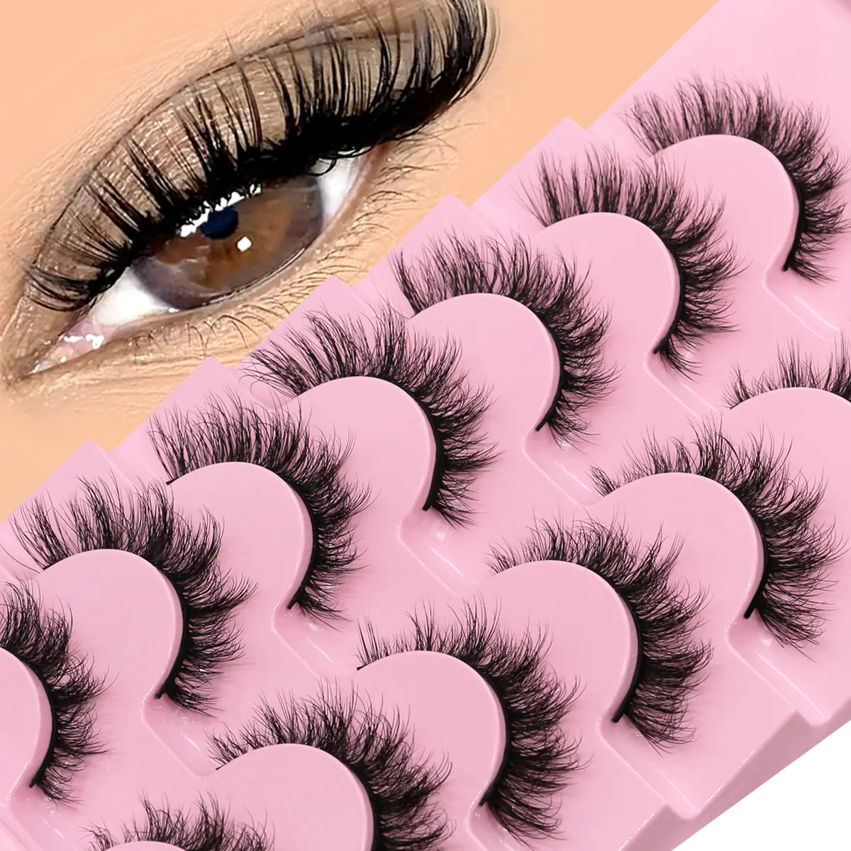 GROINNEYA 7 Cat Eye Lashes Natural Volume Faux Mink Eyelashes Criss-Cross Fake Lashes Thickened Lash Thick Dramatic False Eyelashes Fluffy Eyelashes Cluster Soft EyeLashes Extension,Suitable For Holiday Parties, Feline Lash Look, Makeup Eyelash