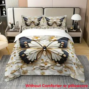 2/3 Piece Butterfly Floral Duvet Cover Set (Includes 1 Duvet Cover + 1/2 Pillowcases, Without Core), Animal Print, Suitable for All Seasons, Used in Bedrooms, Dormitories, Guest Rooms, Home Decoration