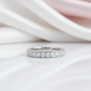 14k White Gold Round Cut Diamond Option Stack Half Eternity Wedding Band