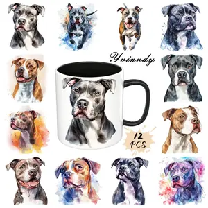 UV DTF Transfer Sheets,  Mark Cup Wraps, 12 Pieces Watercolor Dog Patterns Random Designs UV DTF Transfer Paper Waterproof And Scratch Resistant Transfer Paper Suitable For Cups Decorations Uvdtf Sticker Bottles Computer & Home Decoration