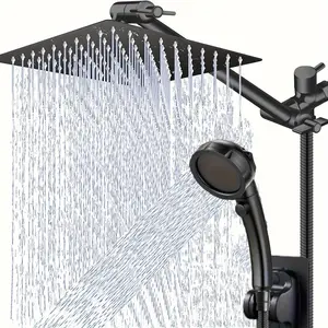Shower head combo, 8/10 inch high-pressure rain showerhead with 11-inch adjustable extension arm and 3 settings handheld showerhead combo, powerful low-pressure water shower spray