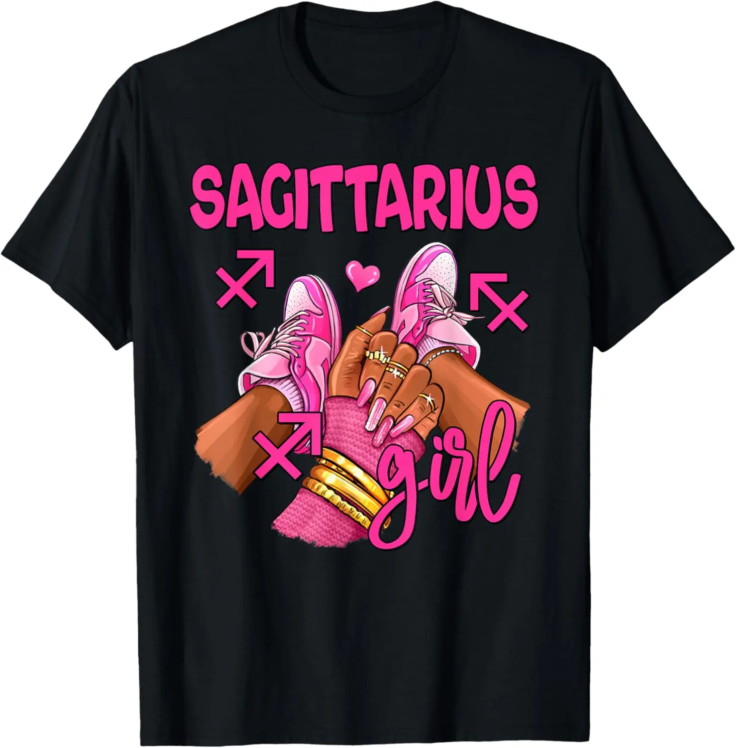 Women's Sagittarius Girl T-Shirt, Vintage Style Zodiac Graphic Print, 100% Cotton Casual Short Sleeve Streetwear, Birthday Gift