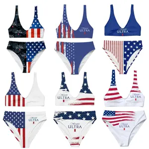 Michelob Ultra 2 Piece Couple Swimwear Set, Red White Blue American Flag Fashion Bathing Suit, Bikini and Short Couple Outfits, Perfect for Summer Beach & Lake Days!