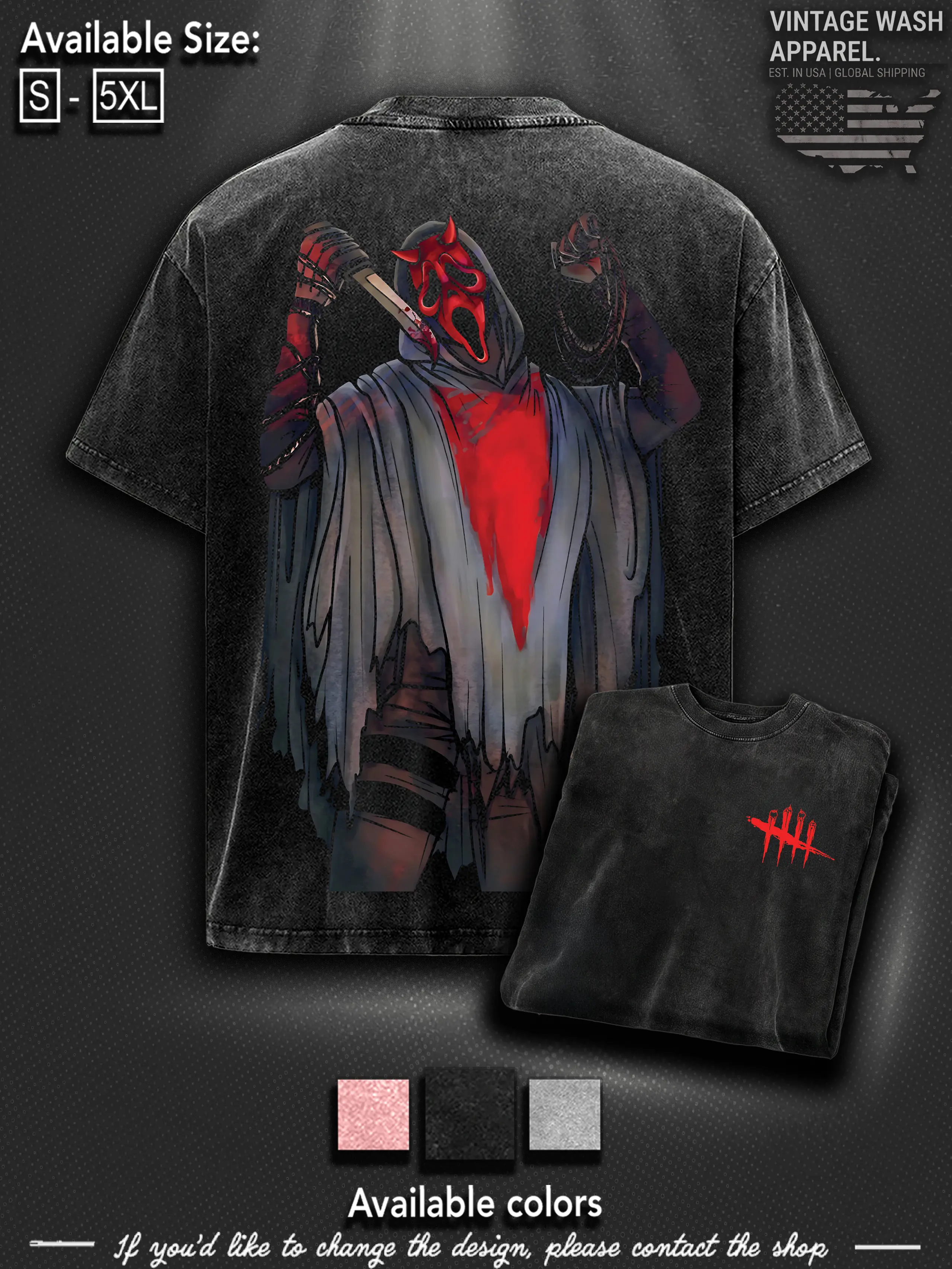 Dead By Daylight Ghost Face Tee – Washed Cotton Menswear Top | Smooth Streetwear Prints for Man, Casual Classic Gaming Style Crewneck Crewneck T-Shirt