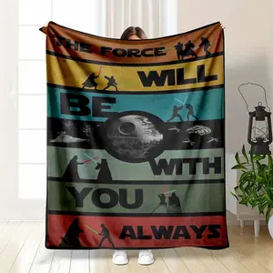 Galaxy Battle Inspired Flannel Blanket Retro Sci Fi Lightsaber Print Pattern Soft Warm Breathable Anti Pilling Cozy Throw Perfect for Sofa Couch Bedroom Living Room Office Gift Decor Movie Night summerwins