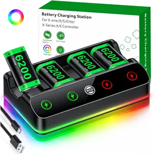 Rechargeable Battery Pack for Xbox One/Series Controller, 4x6200mWh High Capacity Battery Pack with with Charger/Cooling RGB/25H Playtime, Compatible with Xbox One/S/X/Elite, Series S/X Controller