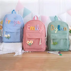 Personalized Backpack for Girls/Boys, Custom Corduroy School Bag with Cotton Rope Embroidery Name, Back to School Bag Gifts for Kids, Children Birthday/Christmas GiftGift.