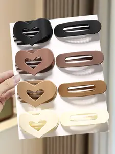 8pcs brown series hollow love hair clip, perfect for valentine's day atmosphere, bangs side hair clip elegant French vintage hair accessories, suitable for thick hair ladies plastic curve non-slip accessories claw clip, comfortable and safe suitable for w