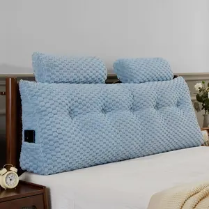 Wedge Headboard Pillow - Bed Wedge Pillow for Headboard Triangular Headboard Pillow with  Roll Pillow-Large Bolster Pillow for Sitting in Bed Backrest Positioning Support (Blue,54x8x20 Inches)