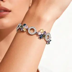 Euro-American Style Zirconia Bracelet |     Floral Fashion Hand Jewelry, Light Luxury Silver Accessory, Versatile Crystal Bracelet