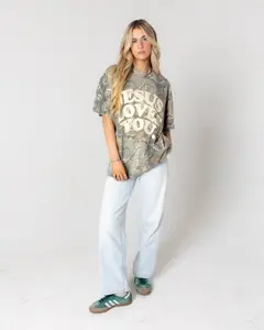 Trending Unisex Jesus Loves You Heavyweight Camo Tee Oversized Camouflage T-Shirt