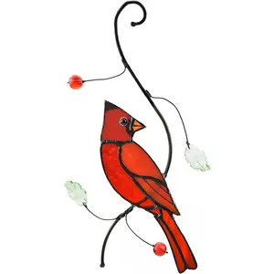 Bigger Cardinal Stained Glass Window Hangings Cute Birds Suncathers for Window Monthers Day Gifts