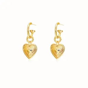 Vintage Heart Dangle Hoop Earrings, For Wedding, Party, Fashion Style