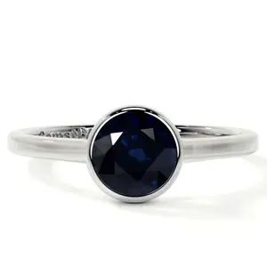 Bezel Set Round Blue Sapphire Solitaire Ring (0.65cts.)- RBS002-5X5-A