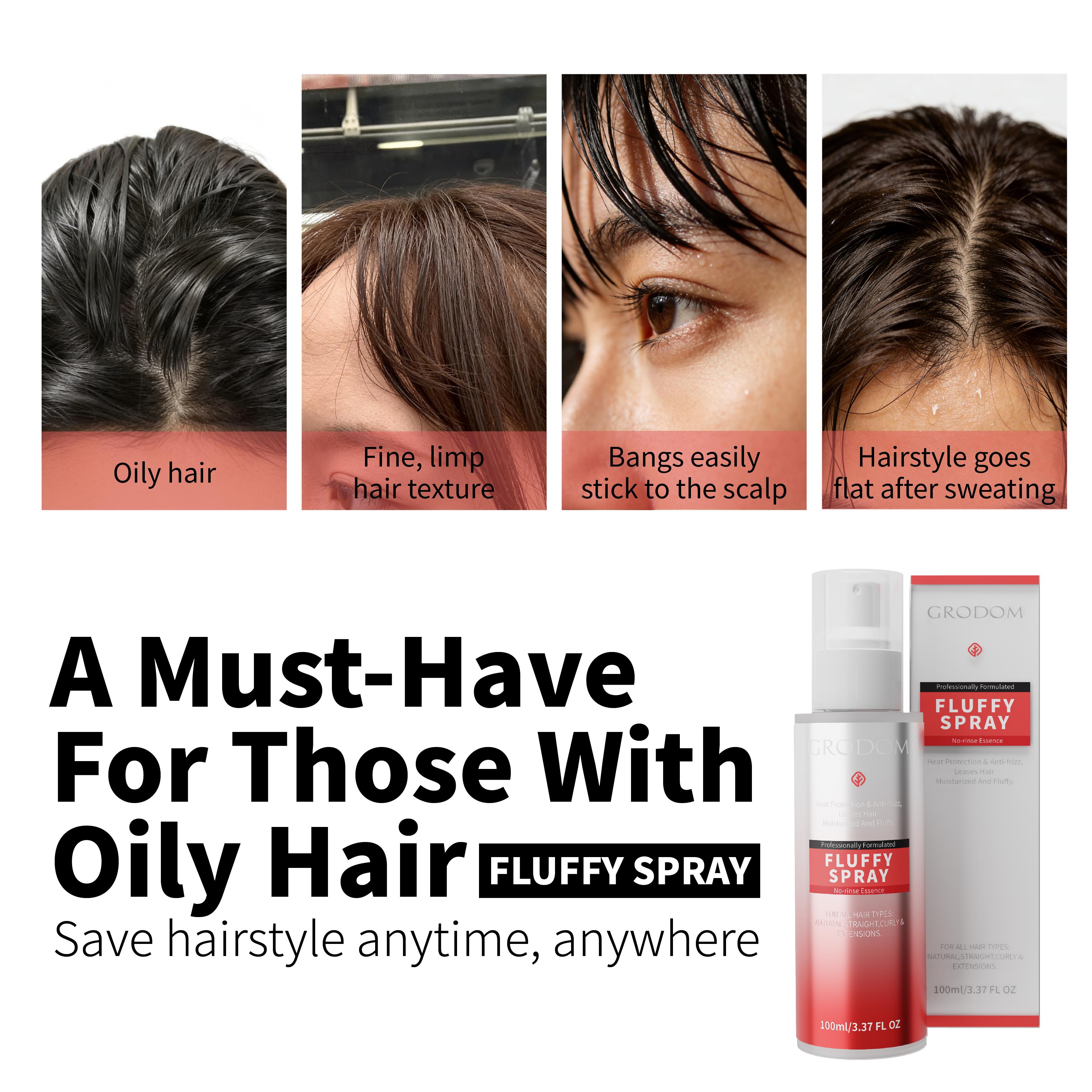 GRODOM No-Wash Day Fluffy Spray 100ml Coconut Oil Infused Haircare Gel for Effortless Volume Heat Protection up to 230°C Clump Proof Blowout Volumizing Lengthening Curl Mousse