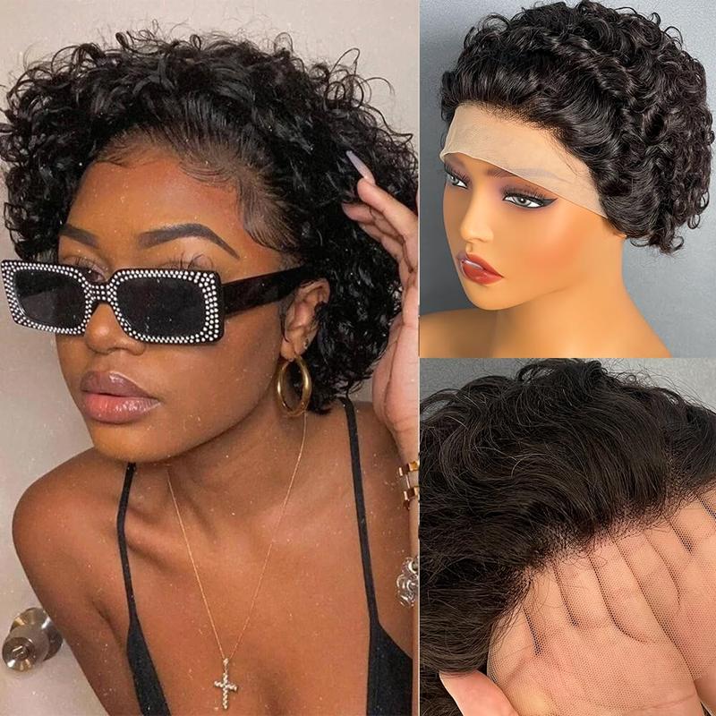 Loyom Pixie Cut Wig 6-inch Short Curly Human Hair Wig with Free Parting Brazilian Remy Hair Natural Hairline for Women Smooth Soft Versatile Durable Washable Dyeable
