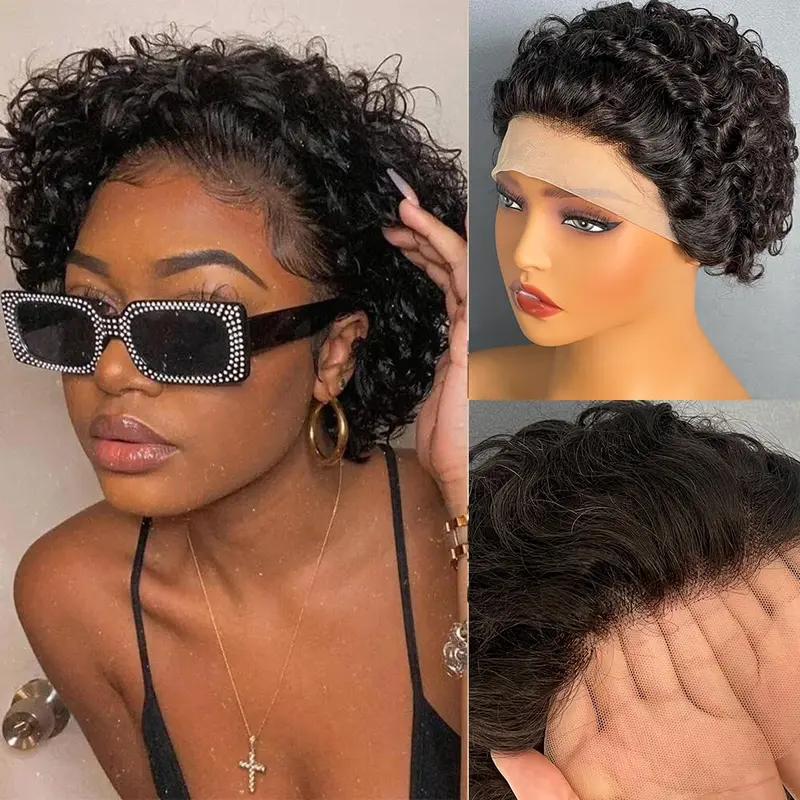 Loyom Pixie Cut Wig 6-inch Short Curly Human Hair Wig with Free Parting Brazilian Remy Hair Natural Hairline for Women Smooth Soft Versatile Durable Washable Dyeable