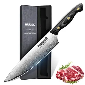 Huusk Damascus Chef Knife 13.1 inch, VG10 Kitchen Knife with Ergonomic Wooden Handle - Steel,Christmas/BlackFriday Gift,small kitchen knife