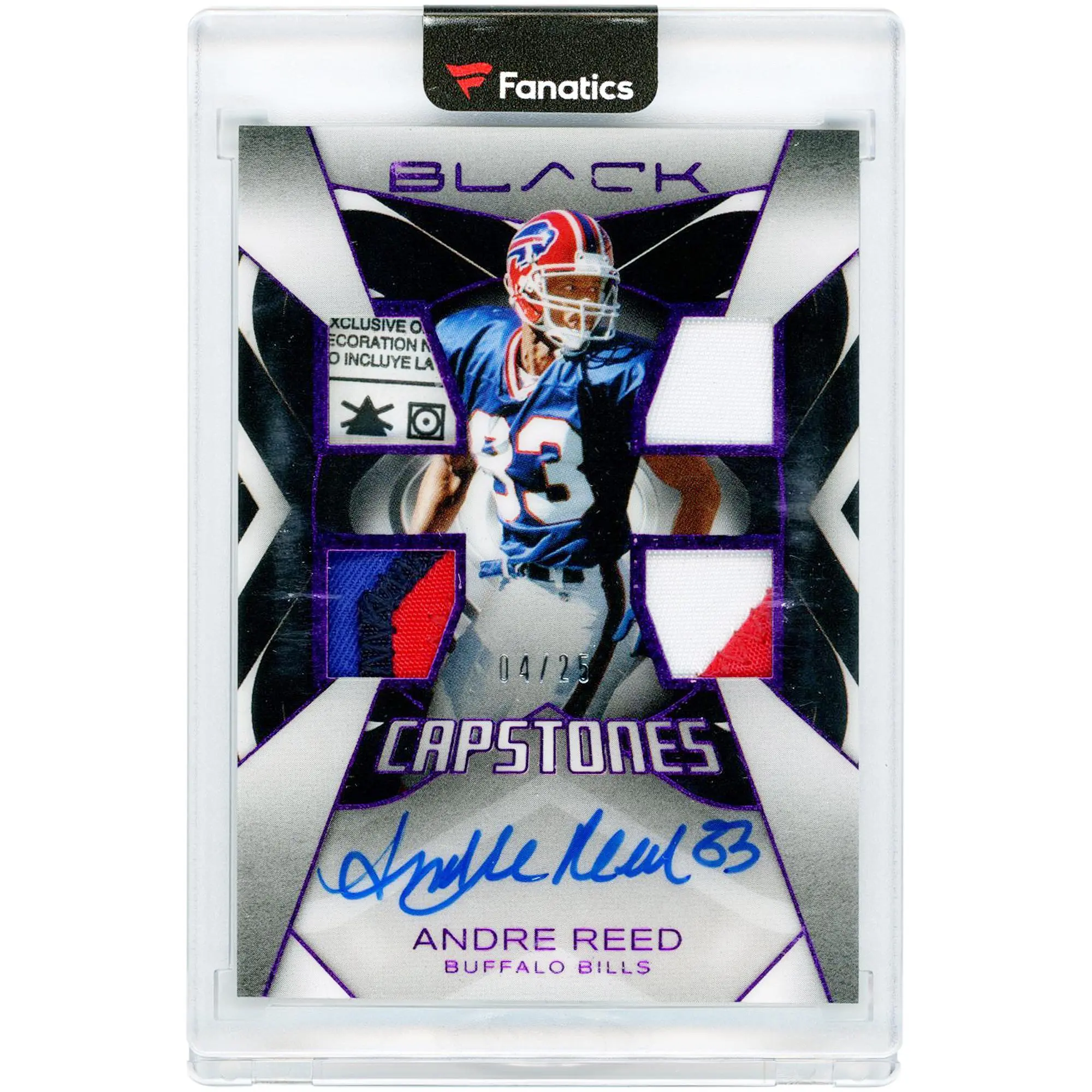 Andre Reed Buffalo Bills Autographed 2025 Panini Black Capstones Quad Relic #CAP-ARD #4/25 Card - Fanatics Authentic Certified