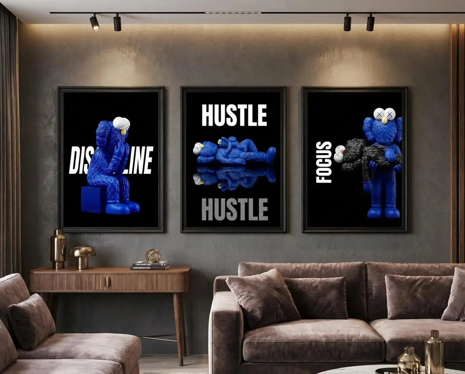 KAWS Graffiti Poster Set of 3,Hypebeast Wall Art,Sneaker Wall Art,KAWS Figure,Minimalist Art,Bedroom Decore,Blue KAWS