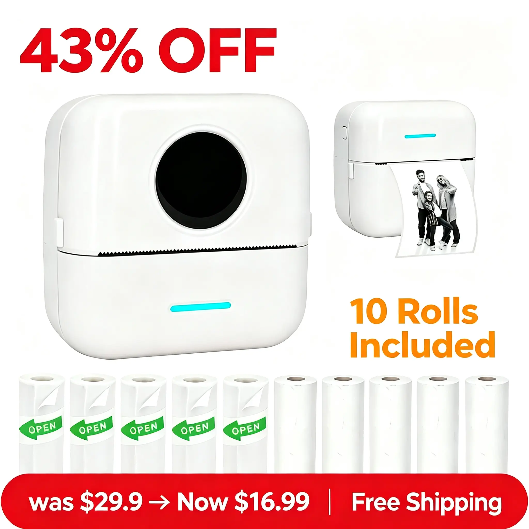 10 Rolls Label Maker Machine, Bluetooth Thermal Printer with Tape Included, Portable Sticker Printer for Home Office Organization, Kitchen Storage Labels, Craft Labeling, 43% OFF Clearance