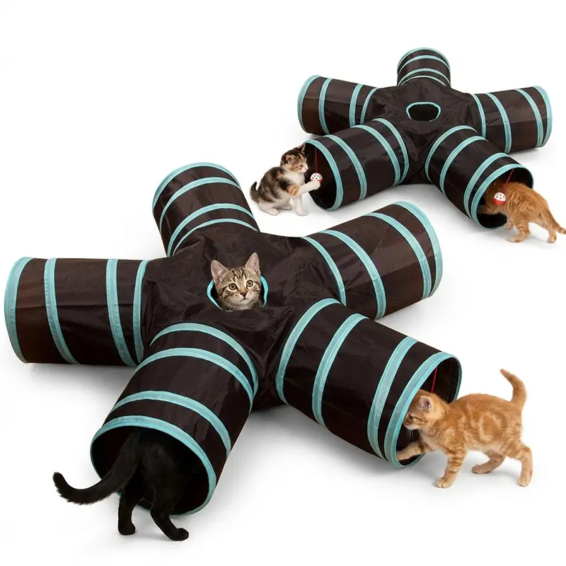 Collapsible 2/Y/5‑Way Cross Cat Tunnel Toy, Durable Multi‑Channel Cat Play Tunnel with Peek‑Hole & Hanging Ball, Foldable Interactive Activity Playhouse for Indoor Kittens, Puppies and Small Pets