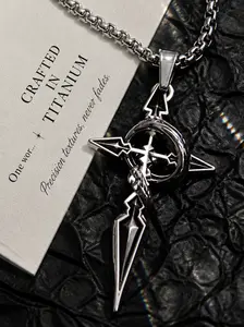KONPJE Titanium Steel Cross Pendant Necklace - Vintage Chinese Revival Design, Wrapped Chain Detail, Lightweight Tarnish-Free Minimalist Statement Piece for Daily Wear or Gifting