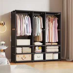 Wardrobe with clothes rod and storage shelves, Steel wardrobe storage, standalone portable storage cabinet, easy-to-assemble storage cabinet, sturdy metal frame, suitable for bedrooms, apartments, small spaces