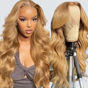 Honey Blonde Wig Human Hair 30inch 13x6 Body Wave Honey Blonde 13x6 Lace Front Human Hair Wig 180% Density Colored Wigs Human Hair 27# Glueless Lace Frontal Wigs ,Easy to Wear, Stylish Wig
