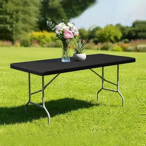 1pc Stretch Fabric Table Top Cap Cover, fits 4ft/6ft/8ft Tables, Spandex Table Covers Washable Elastic Universal Rectangle Tablecloth Protector for Indoor Outdoor Party Picnic Wedding