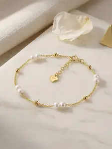 925 Sterling Silver Freshwater Pearl Bracelet, Women's Gift, Summer Natural Freshwater Pearl, 14k Gold Plated, Elegant Jewelry