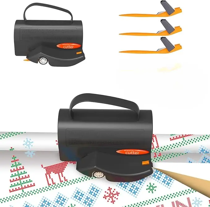 Wrapping Paper Cutter with 3 Replaceable Blade Sets for Thanksgiving Christmas Birthday Paper Gift Wrapping Paper Roll Cutter