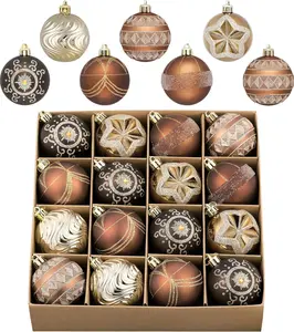 Ornaments for Christmas Tree Decorations, 16ct 2.36 Inches Bronze Brown Copper Gold Shatterproof Christmas Ornaments Set Bulk, Luxury Hanging Decor for Xmas Party Holiday