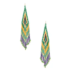 Mardi Gras Seed Beads Fringe Earrings