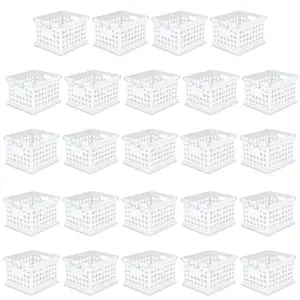 Sterilite Stackable Plastic Storage Open Crate Bin Organizer Box, White, 24-Pack