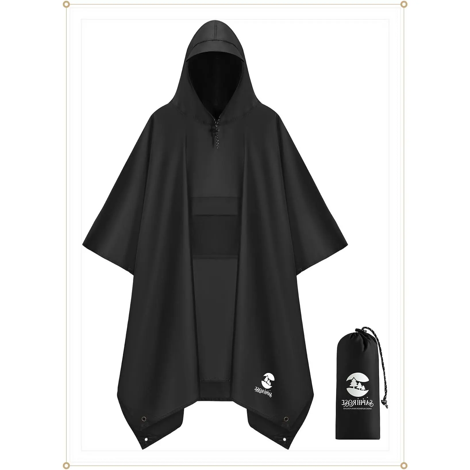 SaphiRose Extra Thick Hooded Rain Poncho Double Layer Waterproof Raincoat Jacket for Men Women AdultsGift