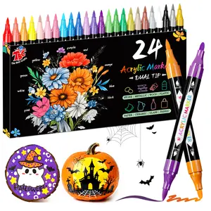 TBC The Best Crafts 24Colors Dual Tip Acrylic Paint Markers Waterproof Non-Toxic Odorless for Paper Pottery Stones Backpacks Glass 24Colors