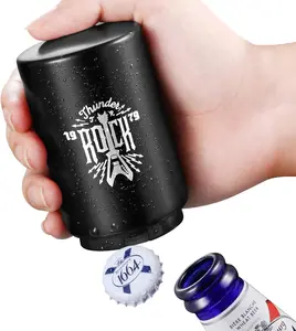 Automatic Beer Bottle Opener with Magnetic Cap Catcher, Stainless Steel One-Handed Lid Opening Spring Loaded Push&Pop for Kitchen Home Bar Restaurant Household Utensils Beer Accessories Gift
