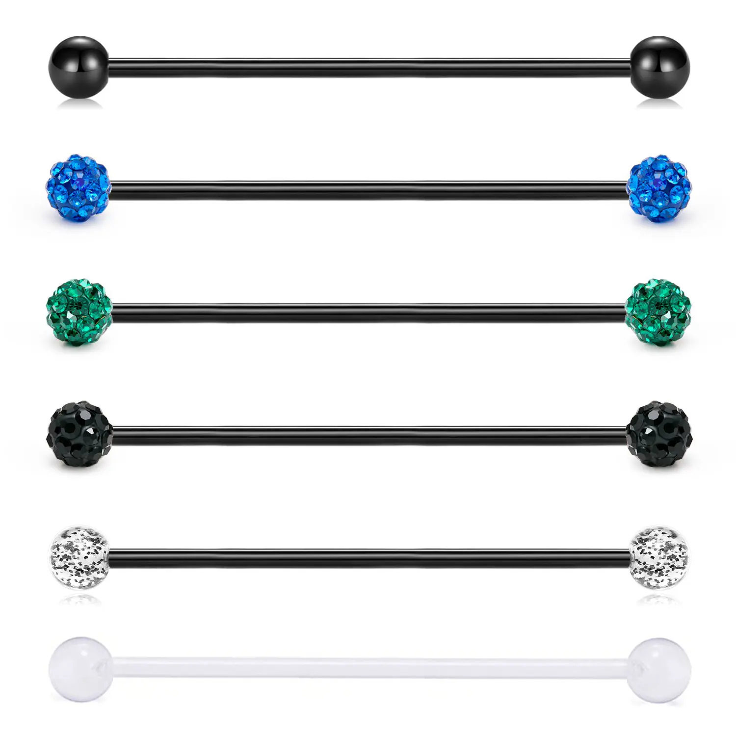 OIDEA 14G Unisex 6-Piece Industrial Body Piercings Set, Stainless Steel Cartilage Barbells with Cubic Zirconia Ends, 38mm Hypoallergenic Fashion Jewelry for Alt-Style Fans, Fashion Body Jewelry, Industrial Piercing Jewelry