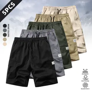 5-Pack Men’s Cargo Shorts, Plain Utility Pocket Design, Casual Drawstring Elastic Waist Shorts, Summer Relaxed Streetwear Fit, Suitable for Outdoor Activities, Gym Training, Daily Casual Wear Menswear Shorts