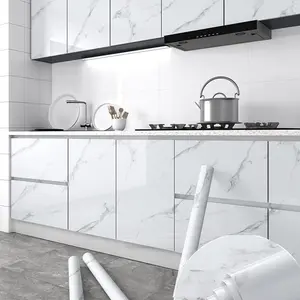 Glossy Marble Paper Granite Gray White Peel and Stick Wallpaper Self Adhesive Removable Waterproof Countertop Paper for Kitchen Cabinets 15.8" x 118" Vinyl PVC Film