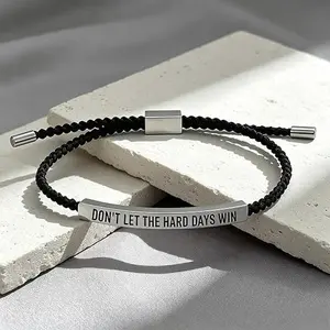 Engraved Inspirational Bracelet Don't  Let The Hard Days Win Bracelet Adjustable Handmade Braided Bracelet Stainless Steel Tube Engraved Inspirational Bracelet for Women Men Inspirational Jewelry Gifts