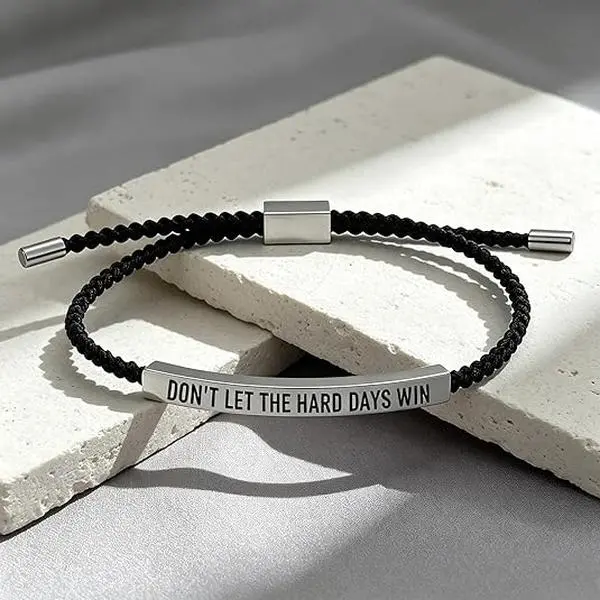 Engraved Inspirational Bracelet Don't  Let The Hard Days Win Bracelet Adjustable Handmade Braided Bracelet Stainless Steel Tube Engraved Inspirational Bracelet for Women Men Inspirational Jewelry Gifts