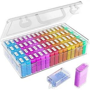 1 Pack 64 Grids Diamond Painting Tool Box Container Craft Storage with Adjustable Dividers for Beads, Art DIY, Crafts, Jewelry, Plastic Organizer with Label Stickers