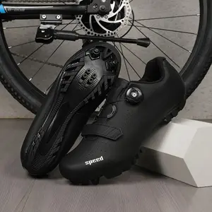 Men's Solid Cycling Sneakers Compatible With SPD Cleat Hook And Loop Fastener, Breathable Non Slip For Mountain Bike Ridding Racing Outdoor All Seasons